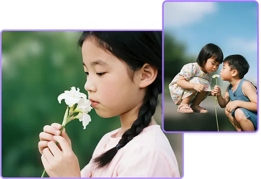 家族写真の背景ぼかし例