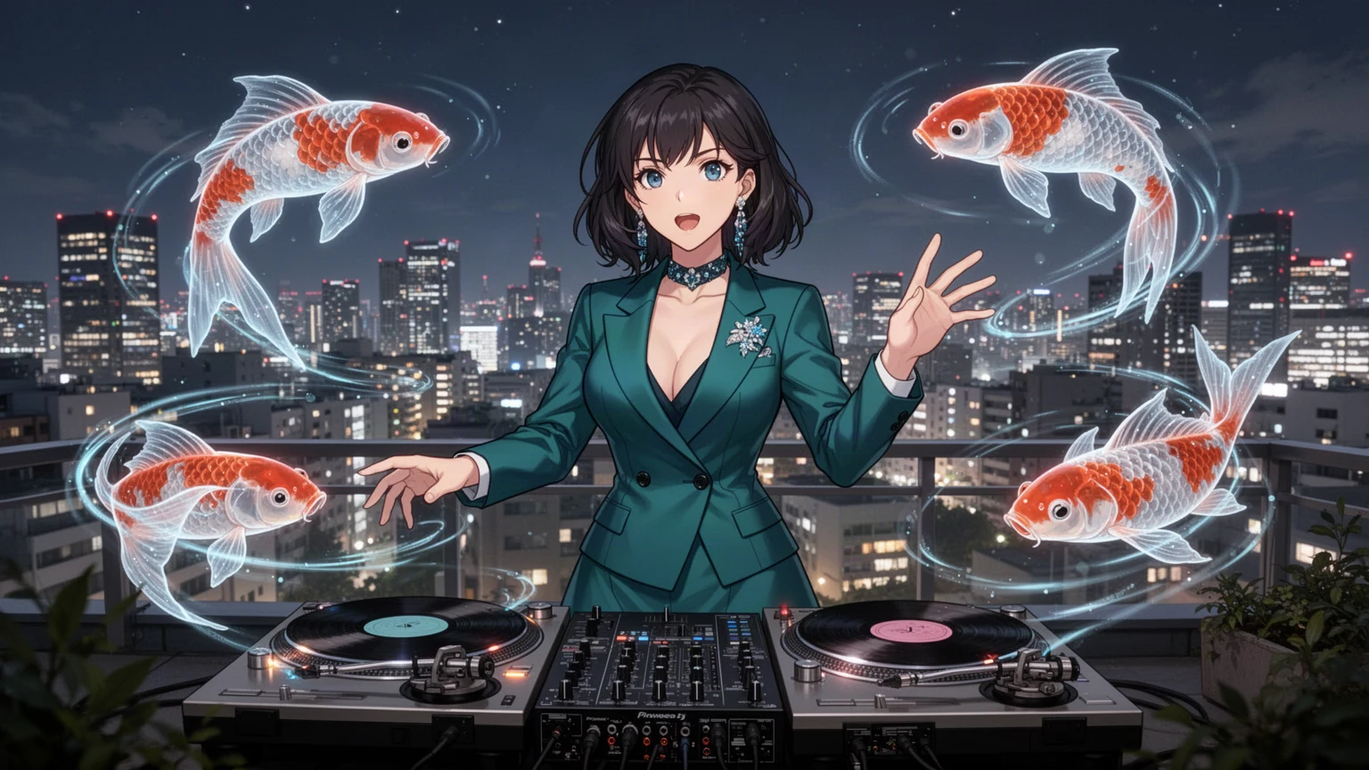 光の鯉を操る成人DJ