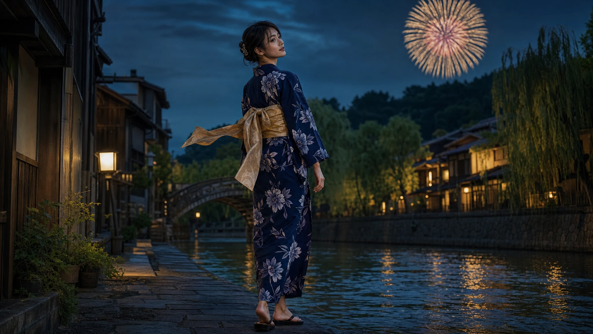 花火と大人の浴衣ポートレート