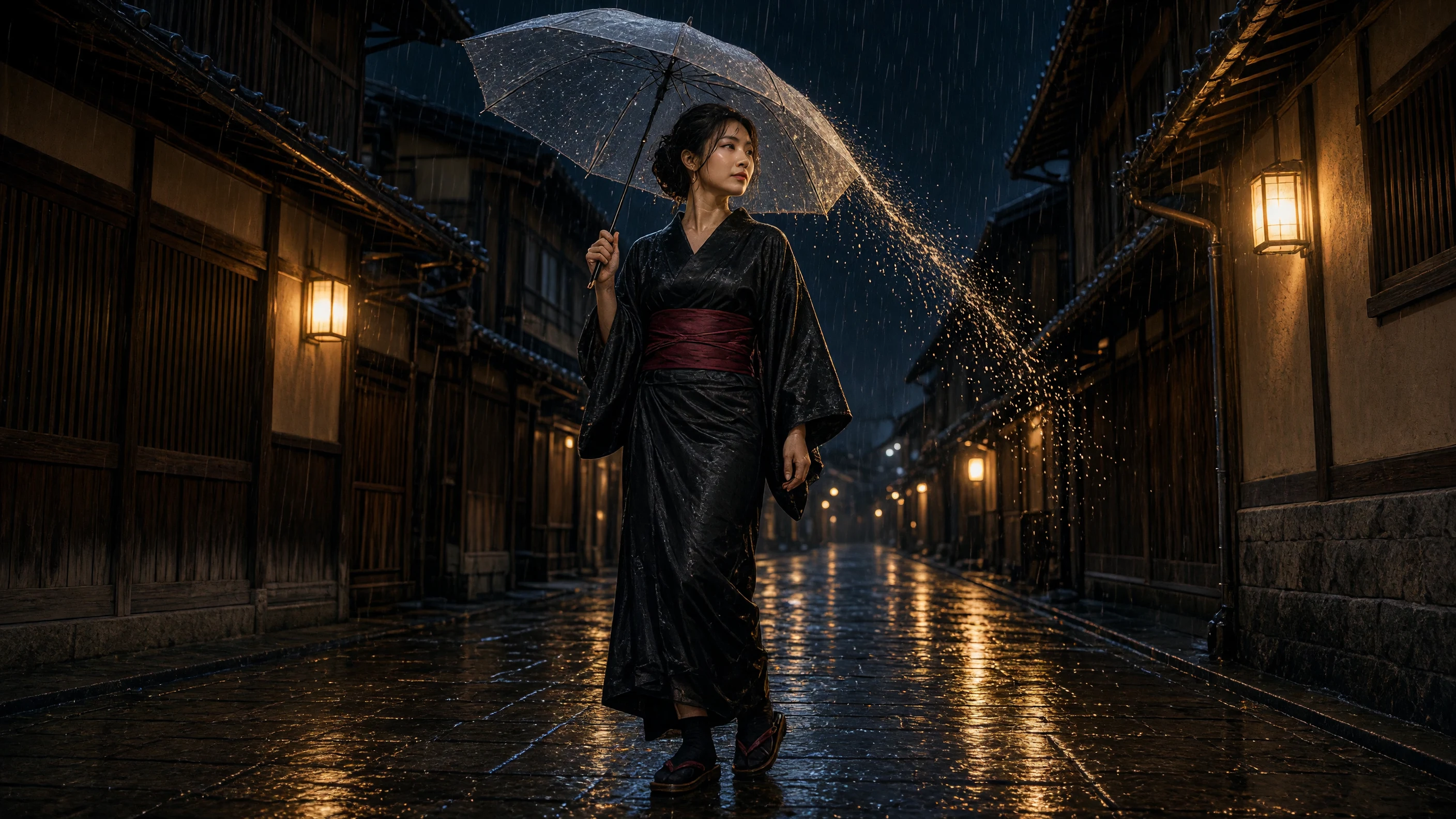 雨の金沢と現代着物