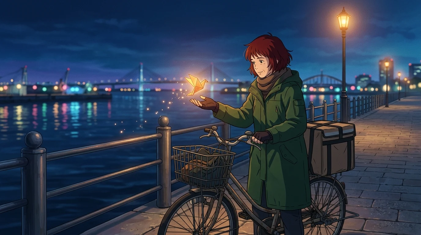夜の街を走るオリジナルキャラクター