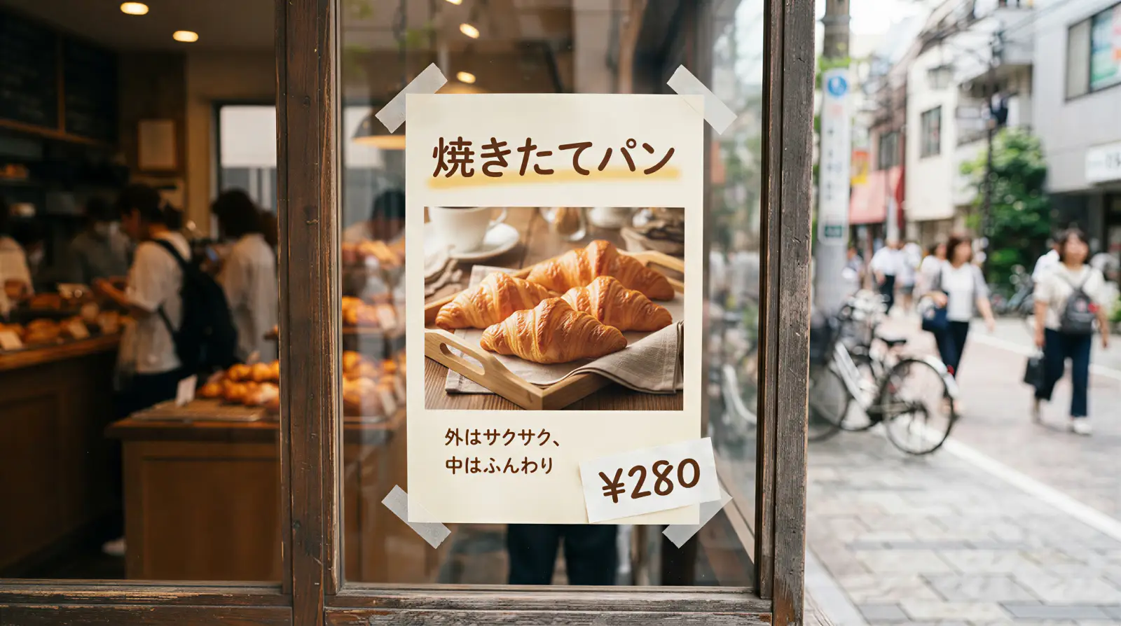 日本語の見出しと価格の文字がきれいに入ったベーカリーのポスター